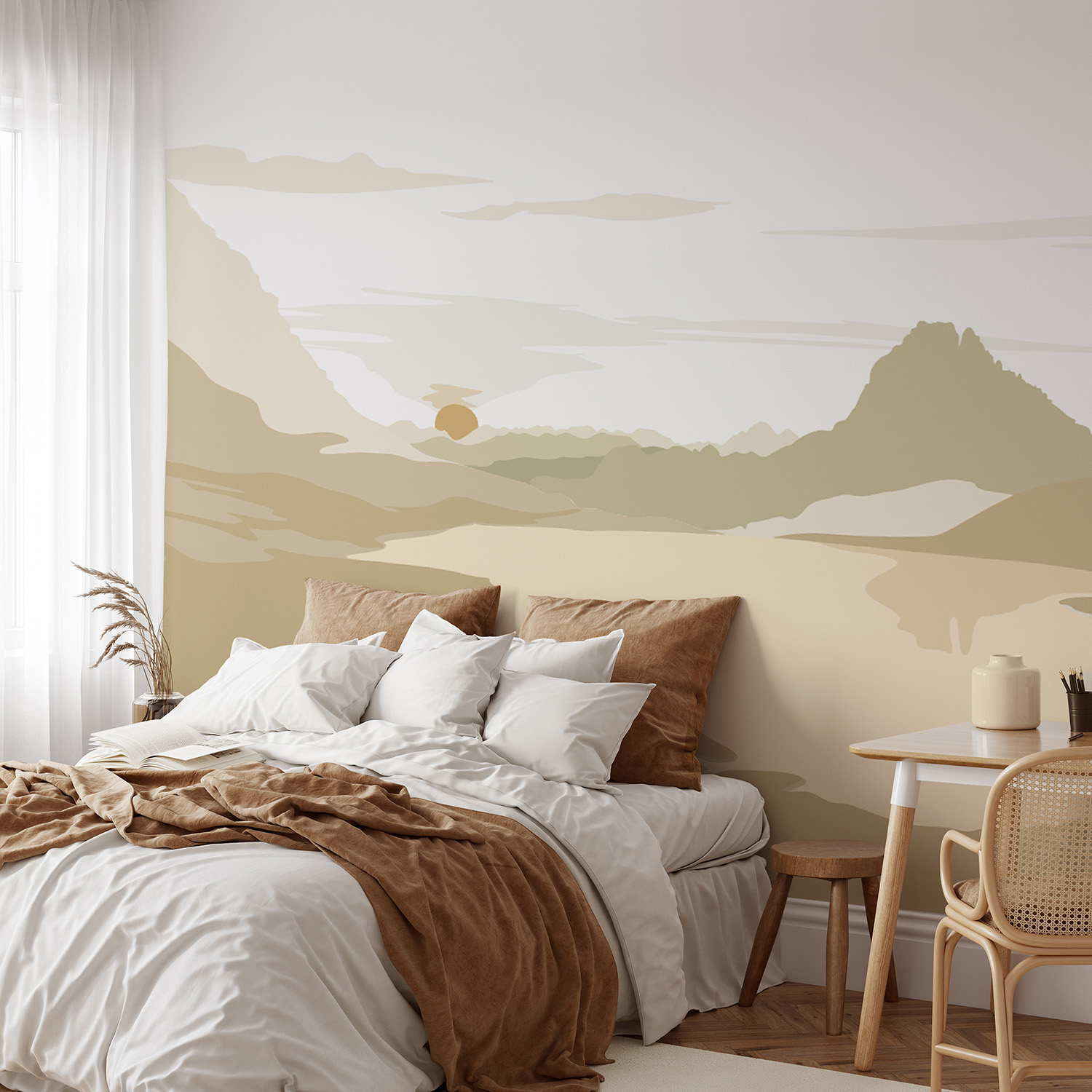 Papier peint panoramique illustration pic d'ossau paysage montagnes