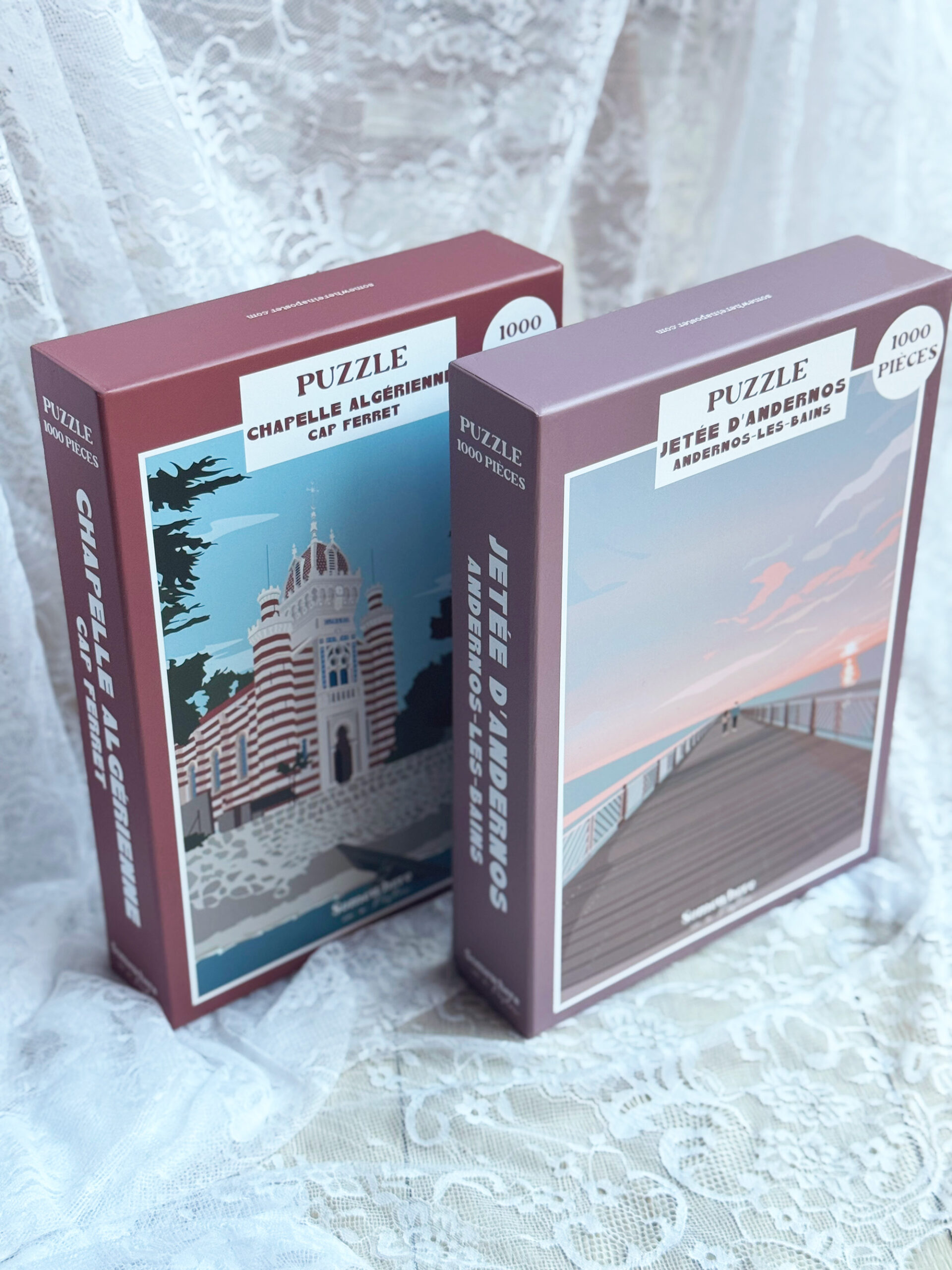 Puzzle 1000 pièces illustré - Chapelle Algérienne, Cap Ferret et Jetée d'Andernos-les-Bains