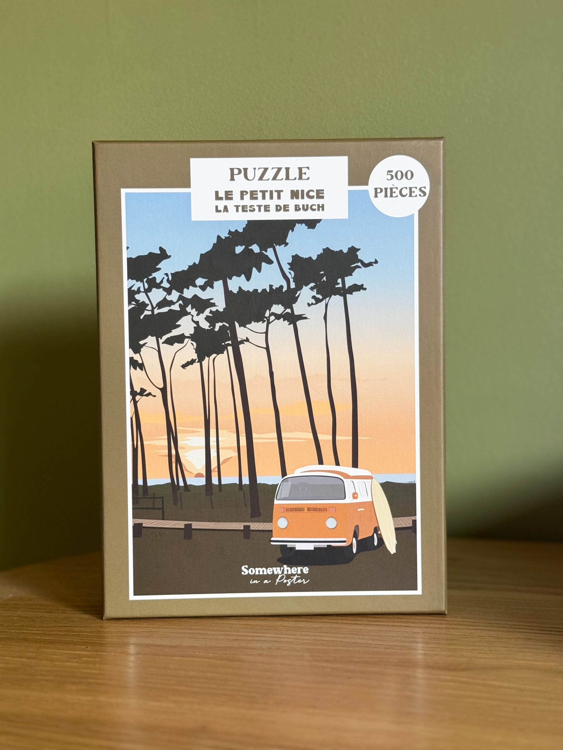 Puzzles 500 pièces Le Petit Nice, van sous les pins, surf, Bassin d'Arcachon