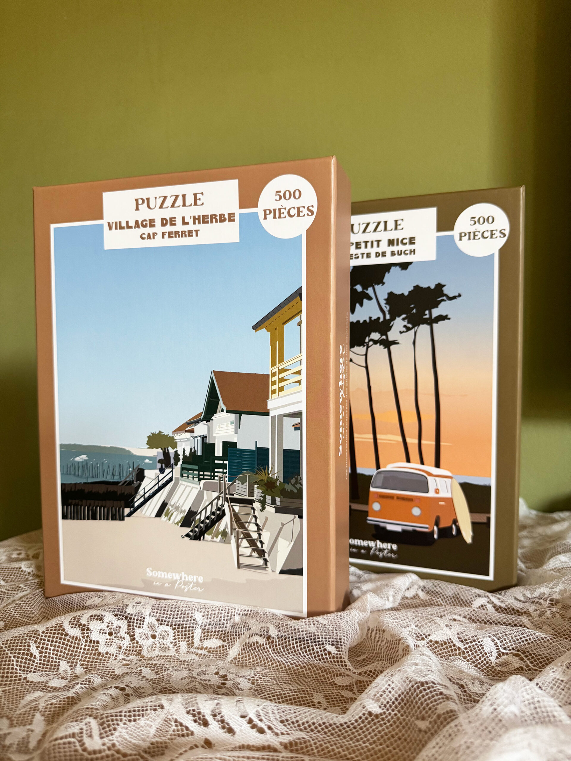 Puzzle 500 pièces - Village de l'Herbe, Cap Ferret et Le Petit Nice, Bassin d'Arcachon